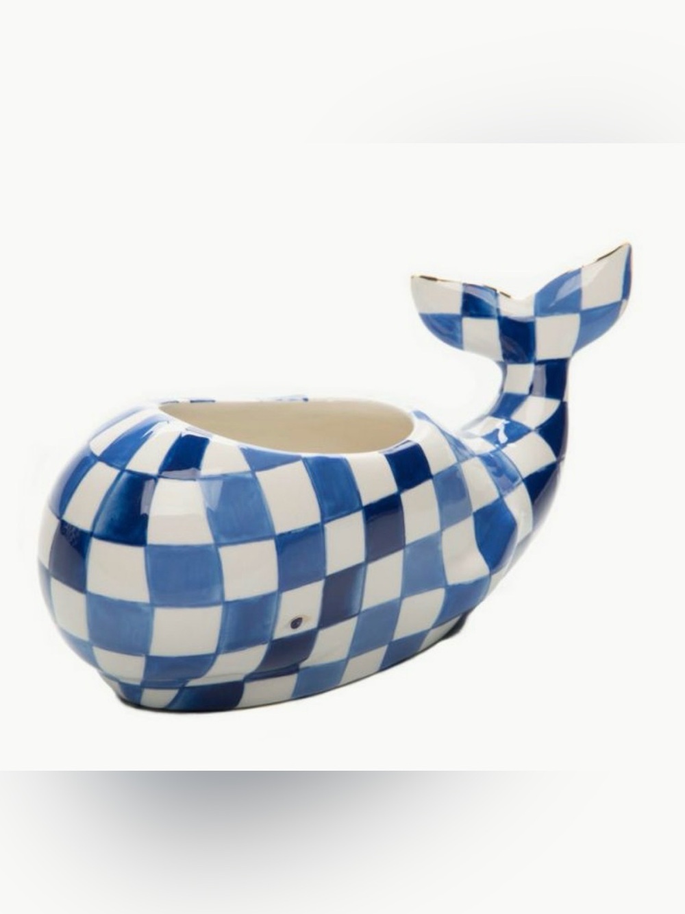 Mackenzie Childs Small Big Blue Planter Blue White Checked Ceramic Collectible